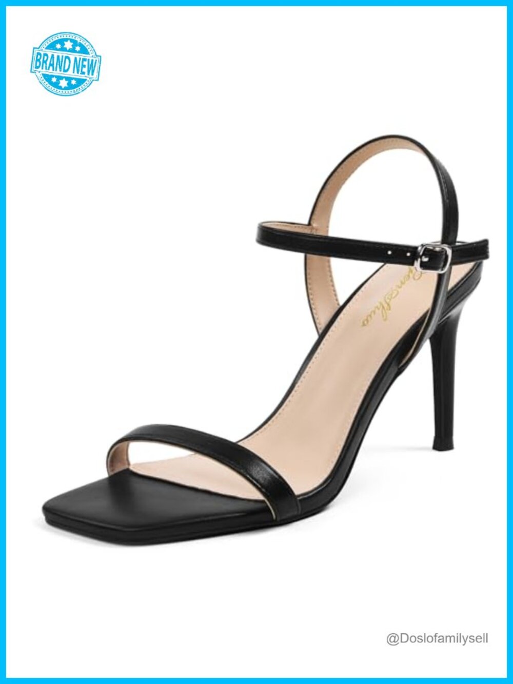Women's Strappy High Heeled Sandals 3 Inch Square Open Toe Slingback Faux